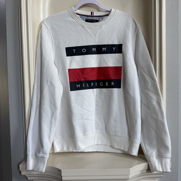Tommy Hilfiger Tops - White Tommy Hilfiger Large Logo Crewneck Sweatshirt Size Medium